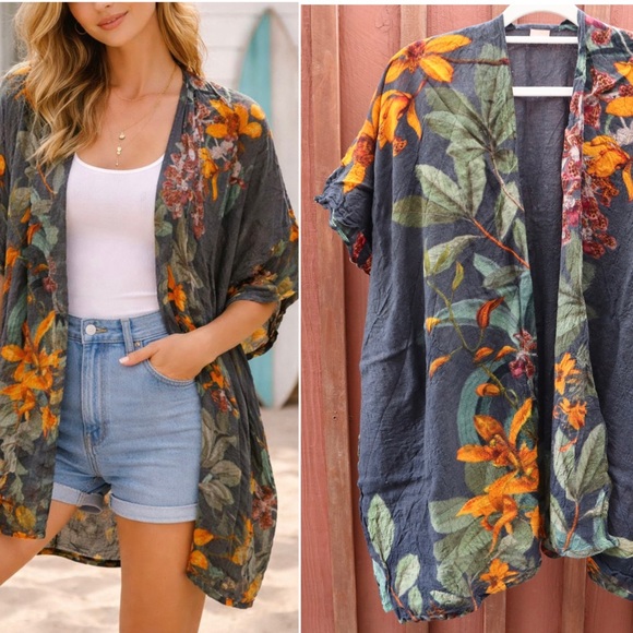 Powder Botany Bliss Charcoal 100% Wool Wrap Open Cardigan Vintage Large XL Women - Picture 15 of 16